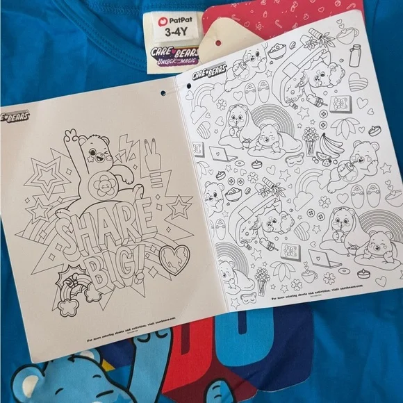 Care BearsWish It  Blue and White Long Sleeve Layered Tee 2 in 1 tee - Picture 4 of 6